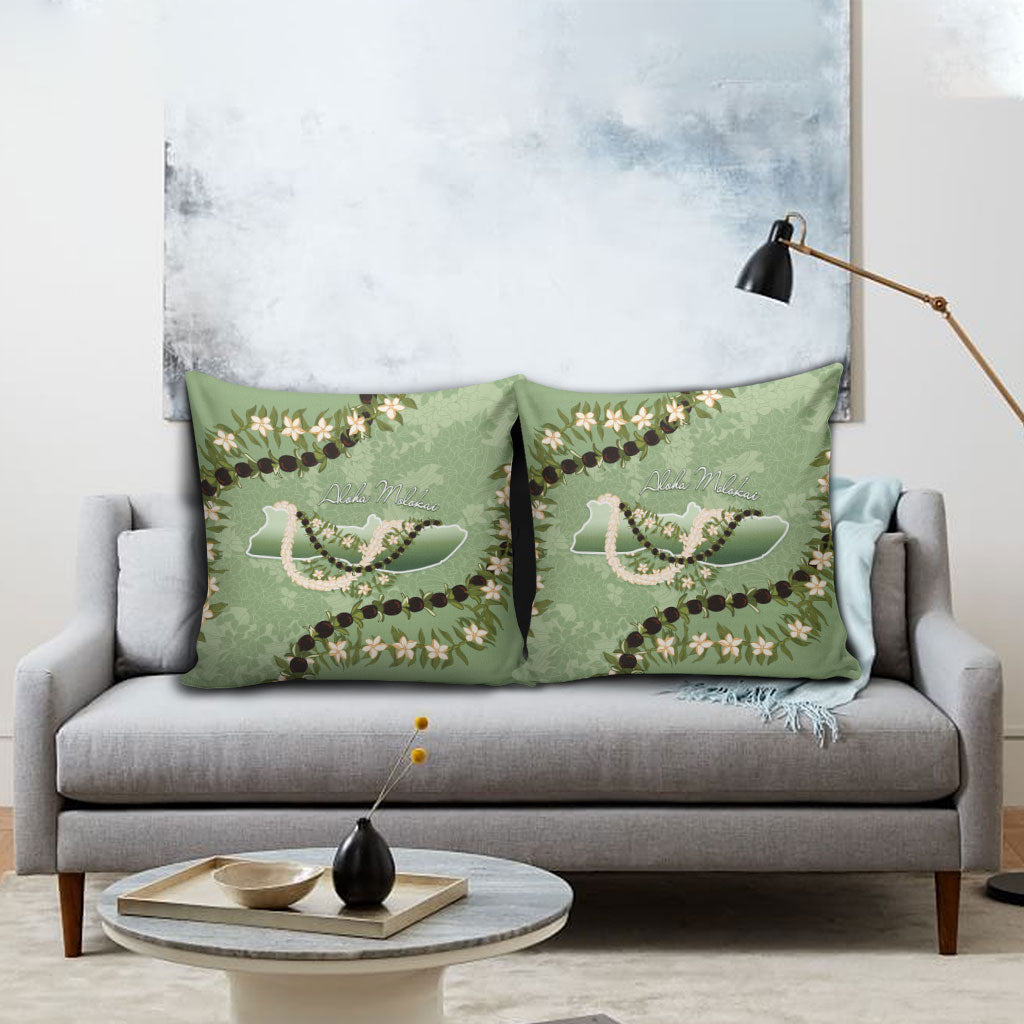 Hawaii Molokai Island Flowers Lei Pillow Cover Kukui Nut Mossy Green