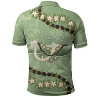 Hawaii Molokai Island Flowers Lei Polo Shirt Kukui Nut Mossy Green