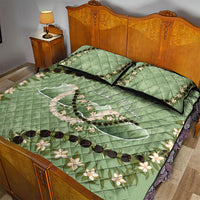 Hawaii Molokai Island Flowers Lei Quilt Bed Set Kukui Nut Mossy Green