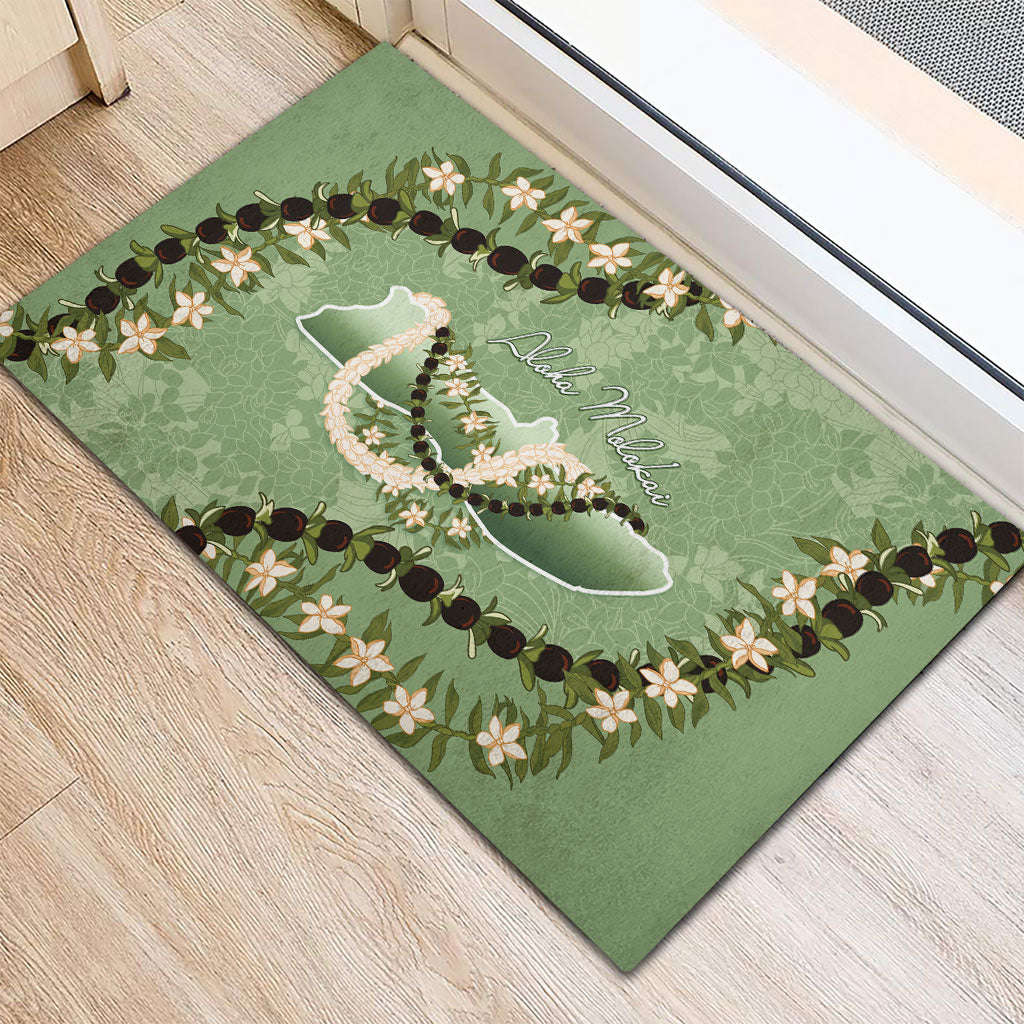 Hawaii Molokai Island Flowers Lei Rubber Doormat Kukui Nut Mossy Green