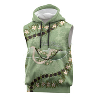 Hawaii Molokai Island Flowers Lei Sleeveless Hoodie Kukui Nut Mossy Green