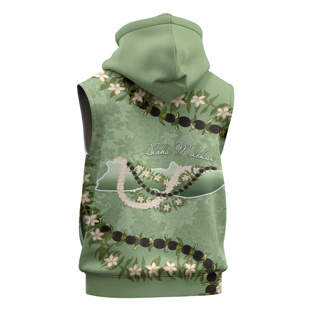 Hawaii Molokai Island Flowers Lei Sleeveless Hoodie Kukui Nut Mossy Green