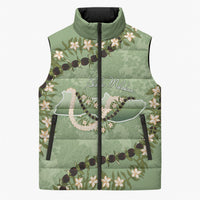 Hawaii Molokai Island Flowers Lei Sleeveless Puffer Jacket Kukui Nut Mossy Green