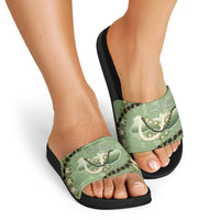 Hawaii Molokai Island Flowers Lei Slide Sandals Kukui Nut Mossy Green