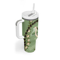 Hawaii Molokai Island Flowers Lei Tumbler With Handle Kukui Nut Mossy Green