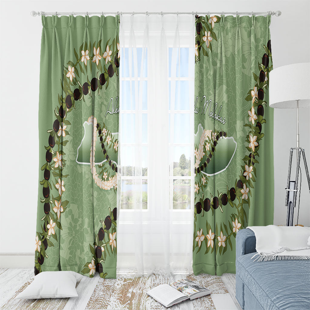 Hawaii Molokai Island Flowers Lei Window Curtain Kukui Nut Mossy Green
