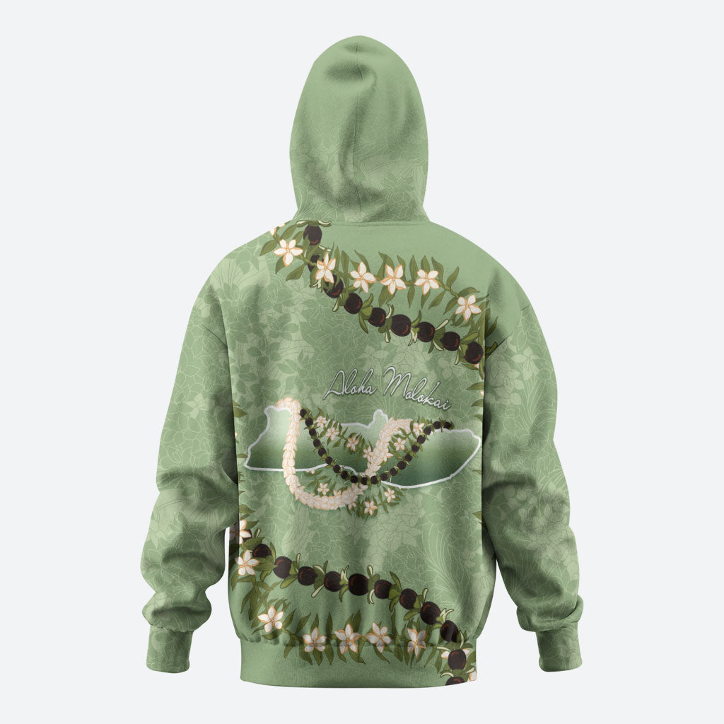 Hawaii Molokai Island Flowers Lei Zip Hoodie Kukui Nut Mossy Green