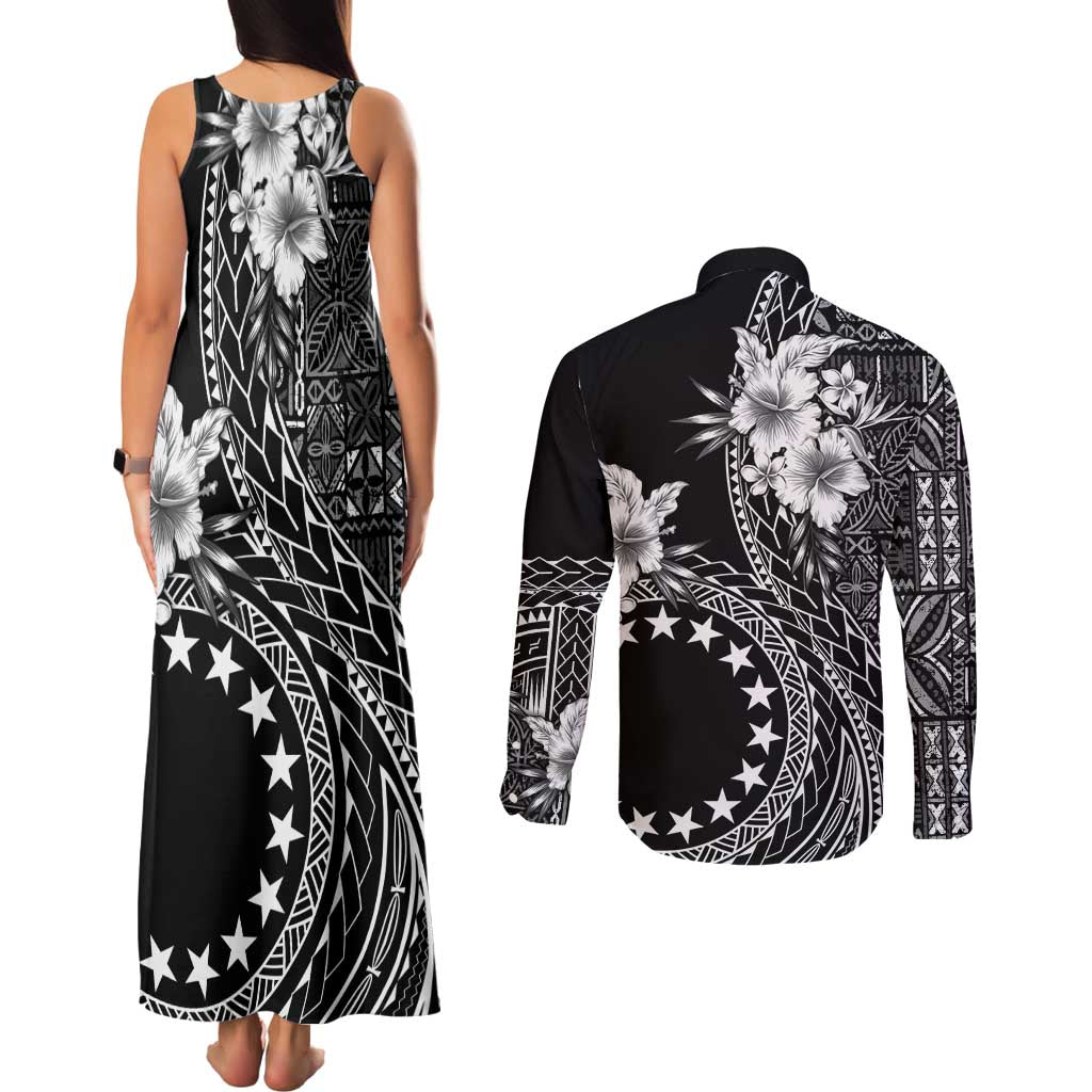Kia Orana Cook Islands Couples Matching Tank Maxi Dress and Long Sleeve Button Shirt Tiare and Stars LT7 - Polynesian Pride