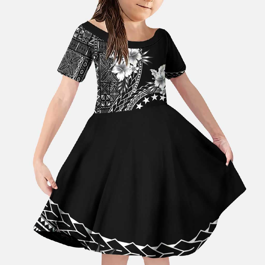 Kia Orana Cook Islands Family Matching Mermaid Dress and Hawaiian Shirt Tiare and Stars LT7 Daughter's Dress Black - Polynesian Pride