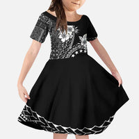 Kia Orana Cook Islands Family Matching Mermaid Dress and Hawaiian Shirt Tiare and Stars LT7 Daughter's Dress Black - Polynesian Pride