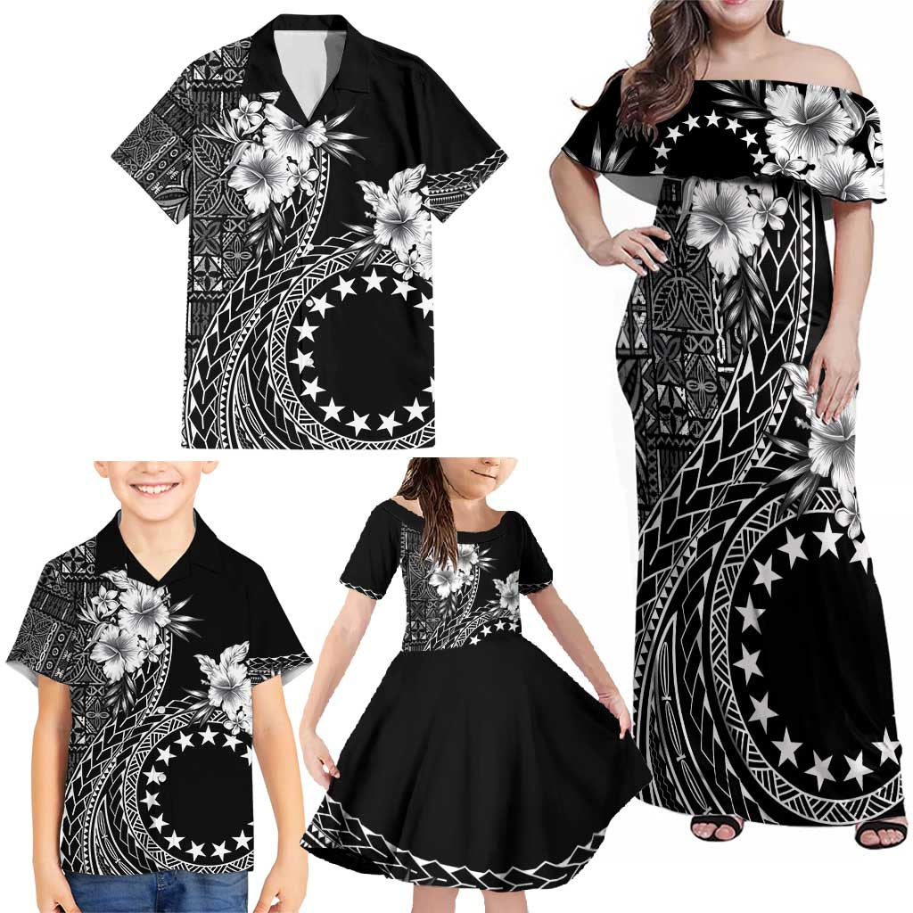 Kia Orana Cook Islands Family Matching Off Shoulder Maxi Dress and Hawaiian Shirt Tiare and Stars LT7 - Polynesian Pride