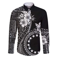Kia Orana Cook Islands Family Matching Off Shoulder Maxi Dress and Hawaiian Shirt Tiare and Stars LT7 Dad's Shirt - Long Sleeve Black - Polynesian Pride