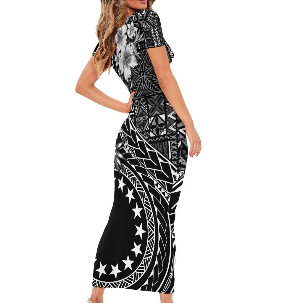 Kia Orana Cook Islands Family Matching Short Sleeve Bodycon Dress and Hawaiian Shirt Tiare and Stars LT7