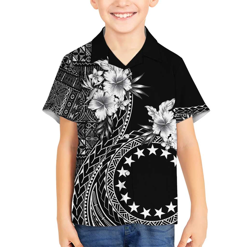 Kia Orana Cook Islands Family Matching Tank Maxi Dress and Hawaiian Shirt Tiare and Stars LT7 Son's Shirt Black - Polynesian Pride