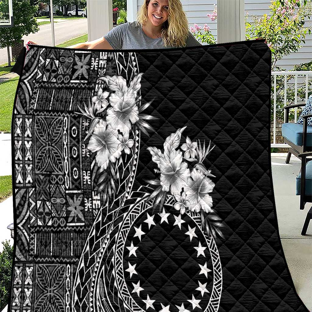 Kia Orana Cook Islands Quilt Tiare and Stars LT7 Black - Polynesian Pride