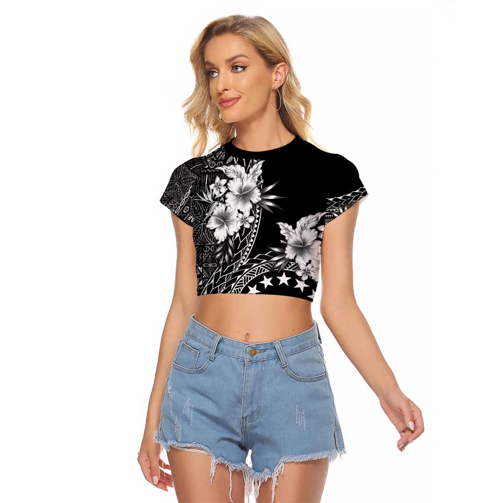 Kia Orana Cook Islands Raglan Cropped T Shirt Tiare and Stars LT7 Female Black - Polynesian Pride