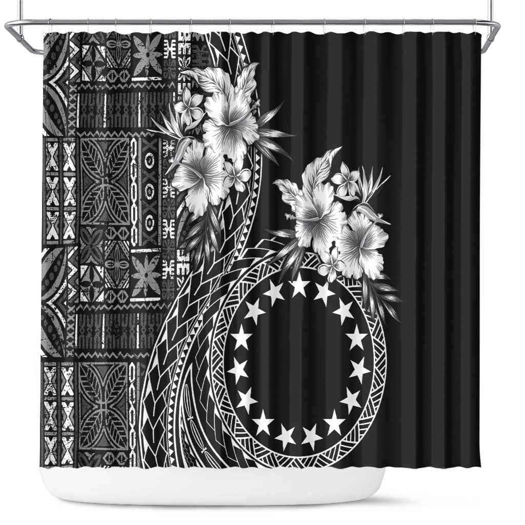 Kia Orana Cook Islands Shower Curtain Tiare and Stars LT7 Black - Polynesian Pride