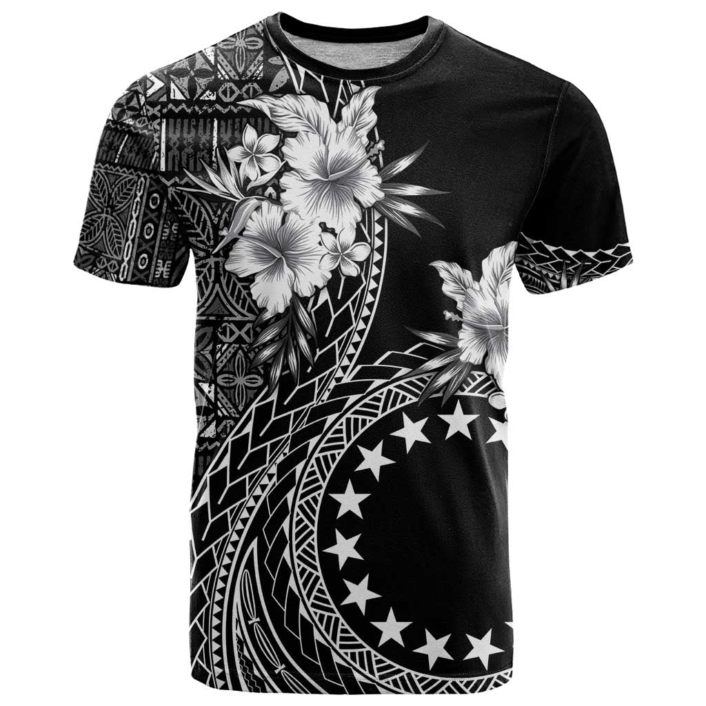 Kia Orana Cook Islands T Shirt Tiare and Stars LT7 Black - Polynesian Pride