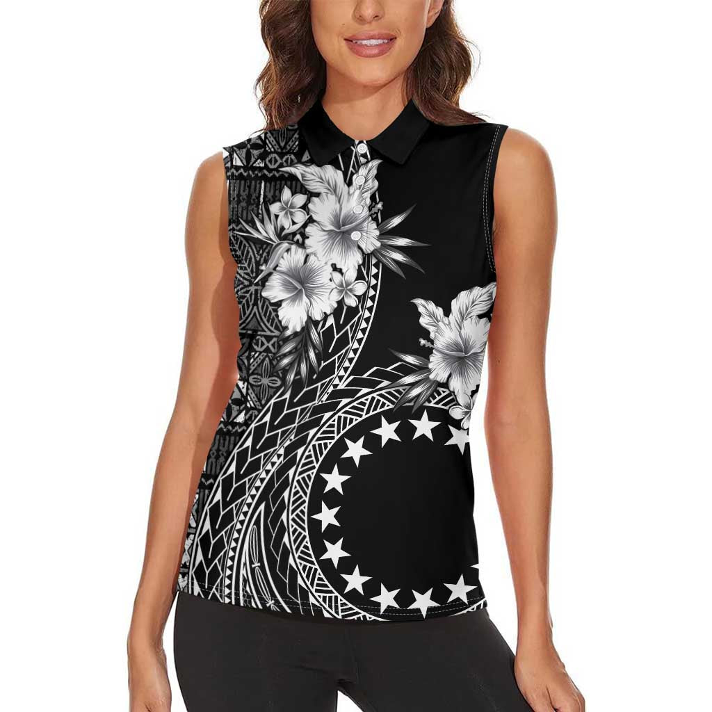 Kia Orana Cook Islands Women Sleeveless Polo Shirt Tiare and Stars LT7 - Polynesian Pride