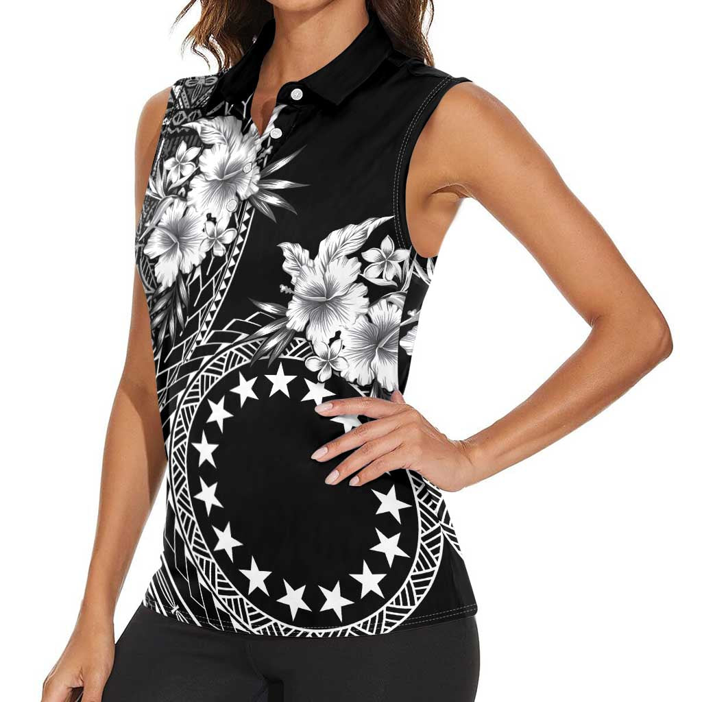 Kia Orana Cook Islands Women Sleeveless Polo Shirt Tiare and Stars LT7 - Polynesian Pride