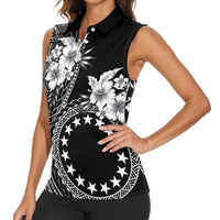 Kia Orana Cook Islands Women Sleeveless Polo Shirt Tiare and Stars LT7 - Polynesian Pride