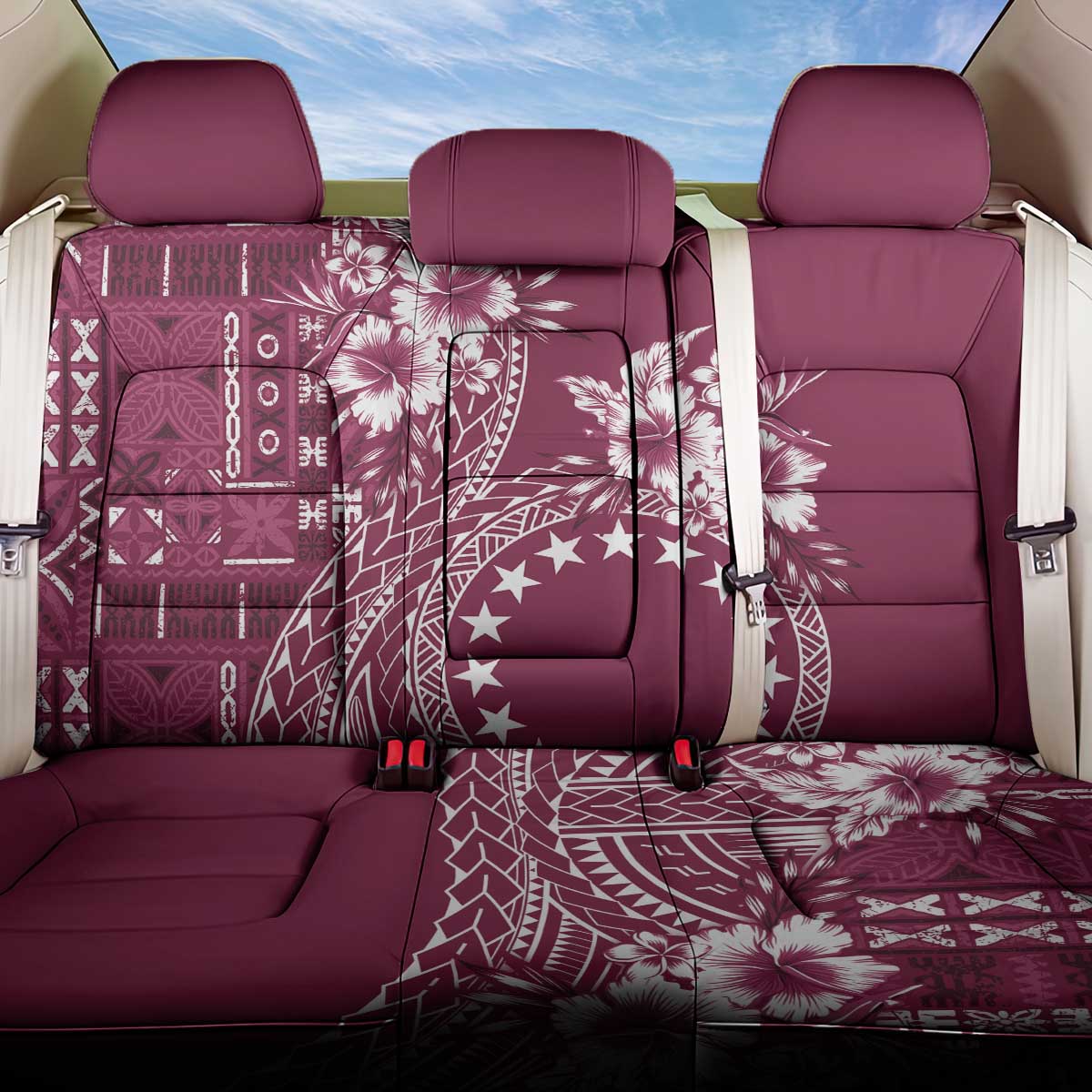 Kia Orana Cook Islands Back Car Seat Cover Tiare and Stars - Maroon