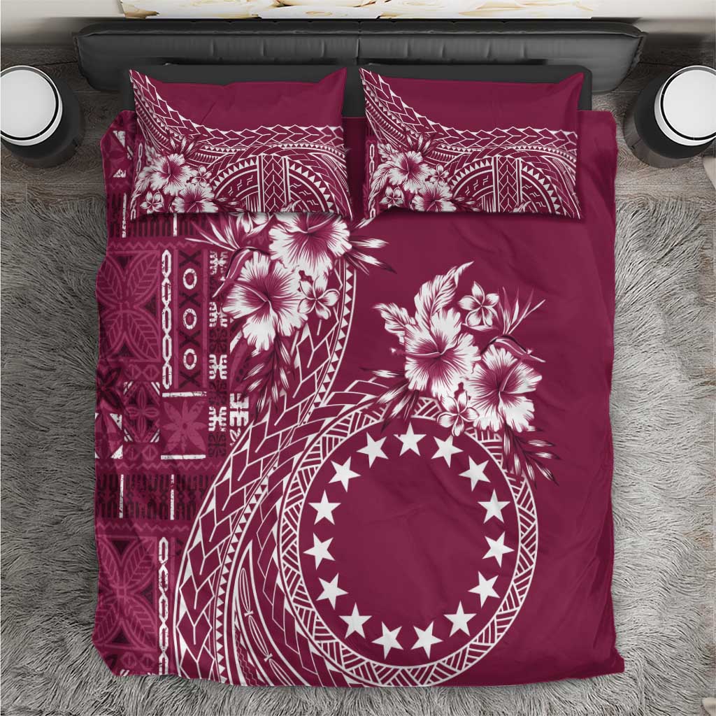 Kia Orana Cook Islands Bedding Set Tiare and Stars - Maroon LT7 Maroon - Polynesian Pride