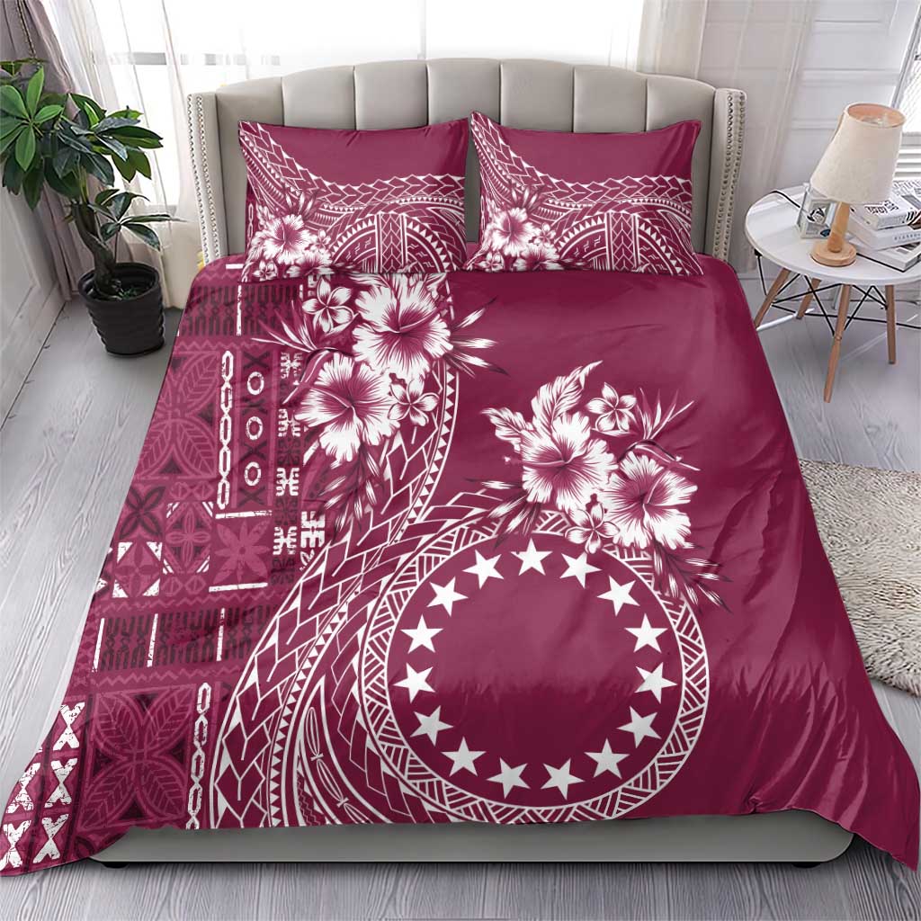 Kia Orana Cook Islands Bedding Set Tiare and Stars - Maroon LT7 - Polynesian Pride