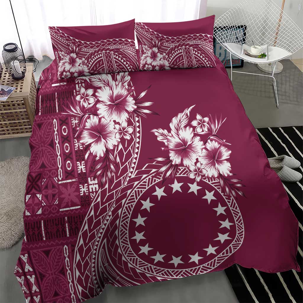 Kia Orana Cook Islands Bedding Set Tiare and Stars - Maroon LT7 - Polynesian Pride