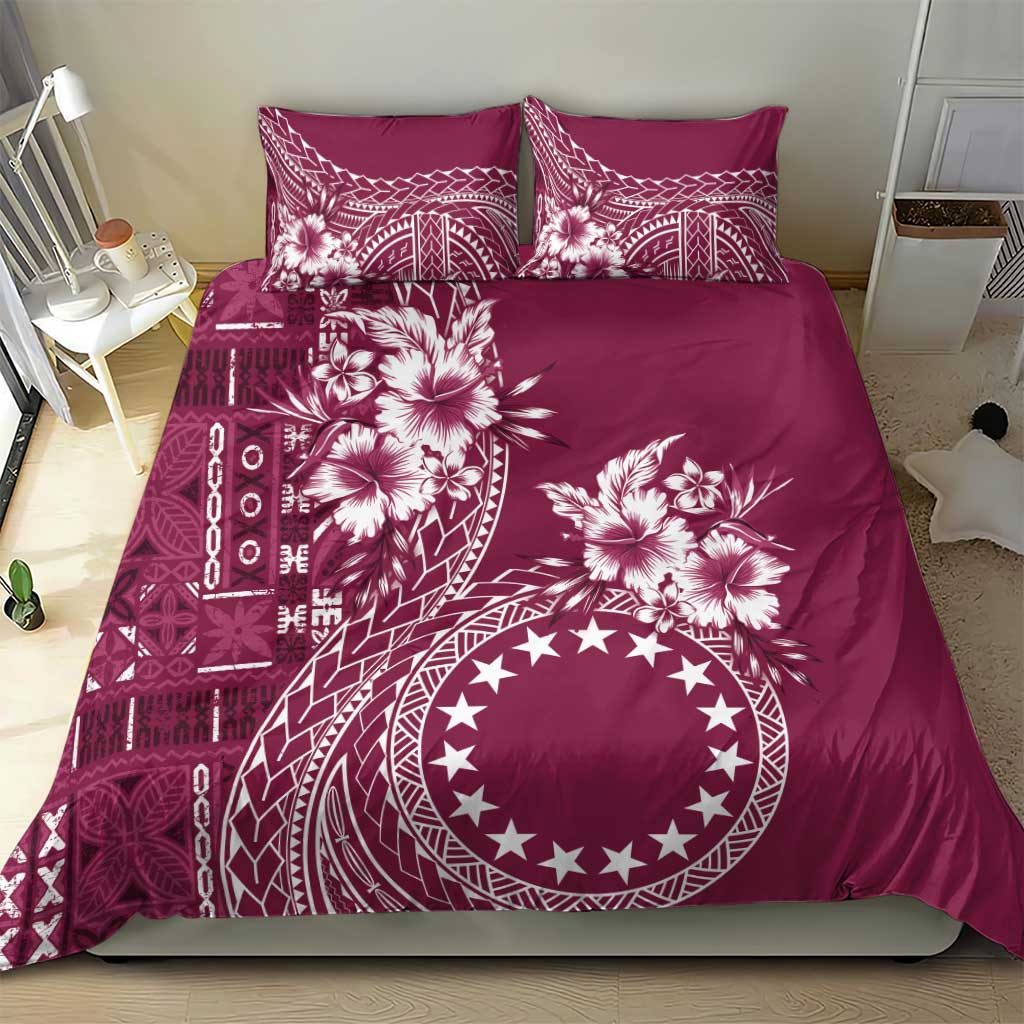 Kia Orana Cook Islands Bedding Set Tiare and Stars - Maroon LT7 - Polynesian Pride