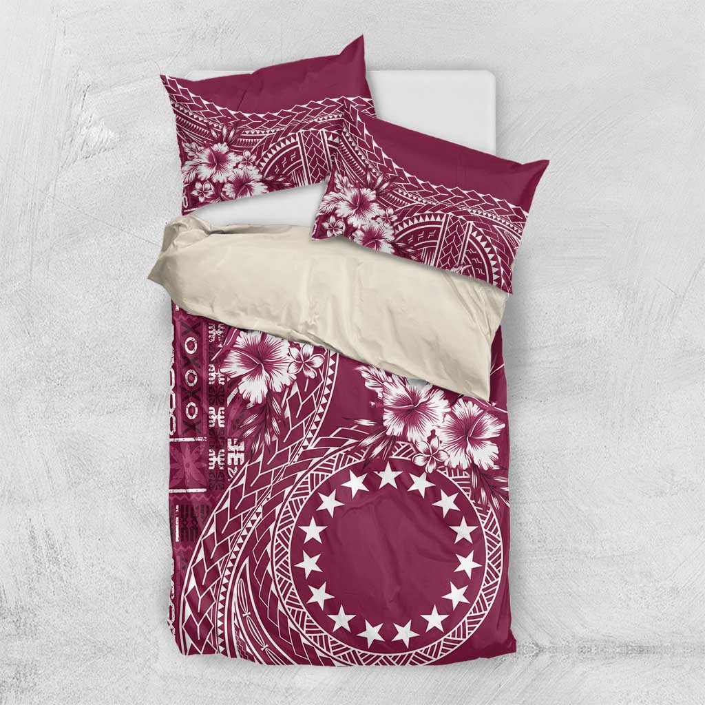 Kia Orana Cook Islands Bedding Set Tiare and Stars - Maroon LT7 US Twin 172cm x 218cm Maroon - Polynesian Pride