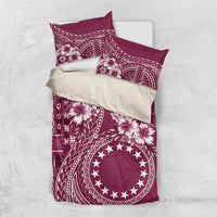 Kia Orana Cook Islands Bedding Set Tiare and Stars - Maroon LT7 US Twin 172cm x 218cm Maroon - Polynesian Pride