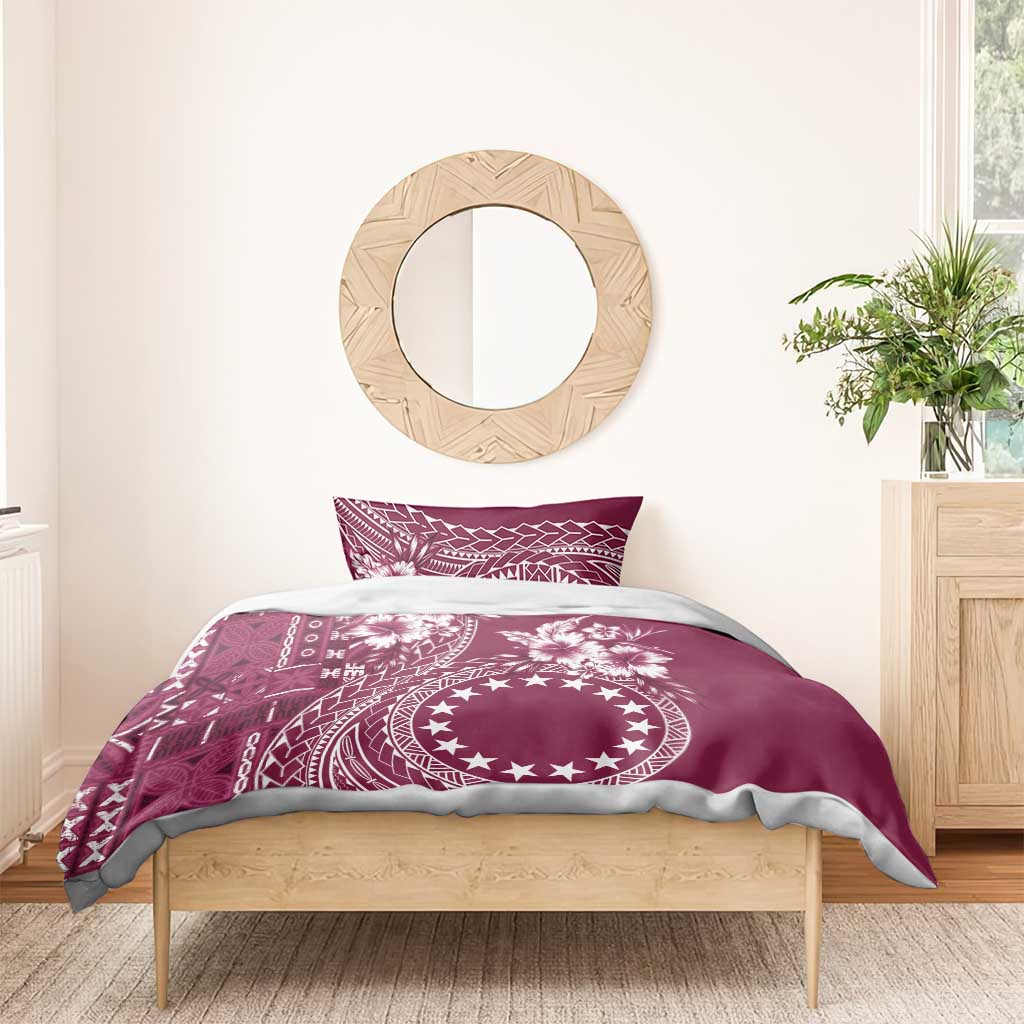 Kia Orana Cook Islands Bedding Set Tiare and Stars - Maroon LT7 - Polynesian Pride
