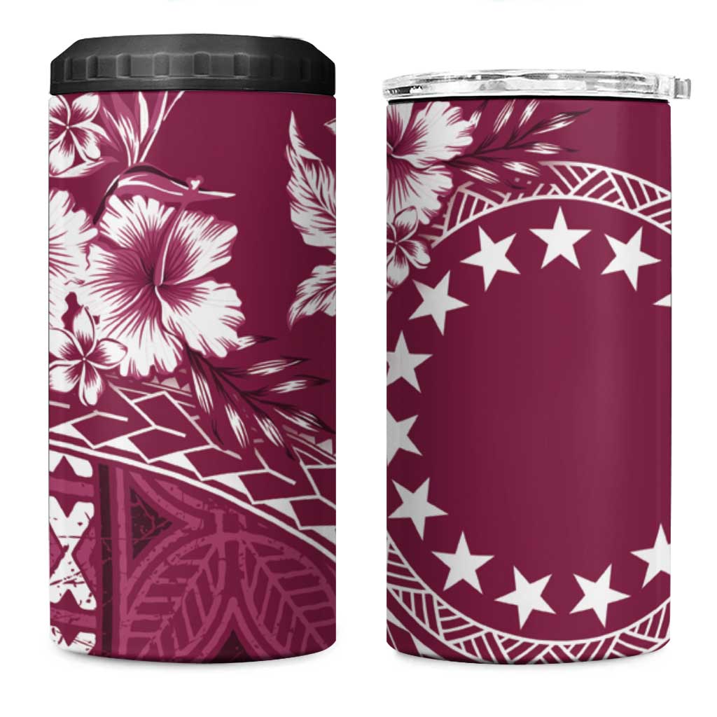 Kia Orana Cook Islands 4 in 1 Can Cooler Tumbler Tiare & Stars - Maroon LT7 One Size: 16 oz Maroon - Polynesian Pride