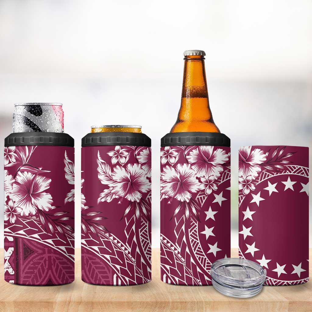Kia Orana Cook Islands 4 in 1 Can Cooler Tumbler Tiare & Stars - Maroon LT7 - Polynesian Pride
