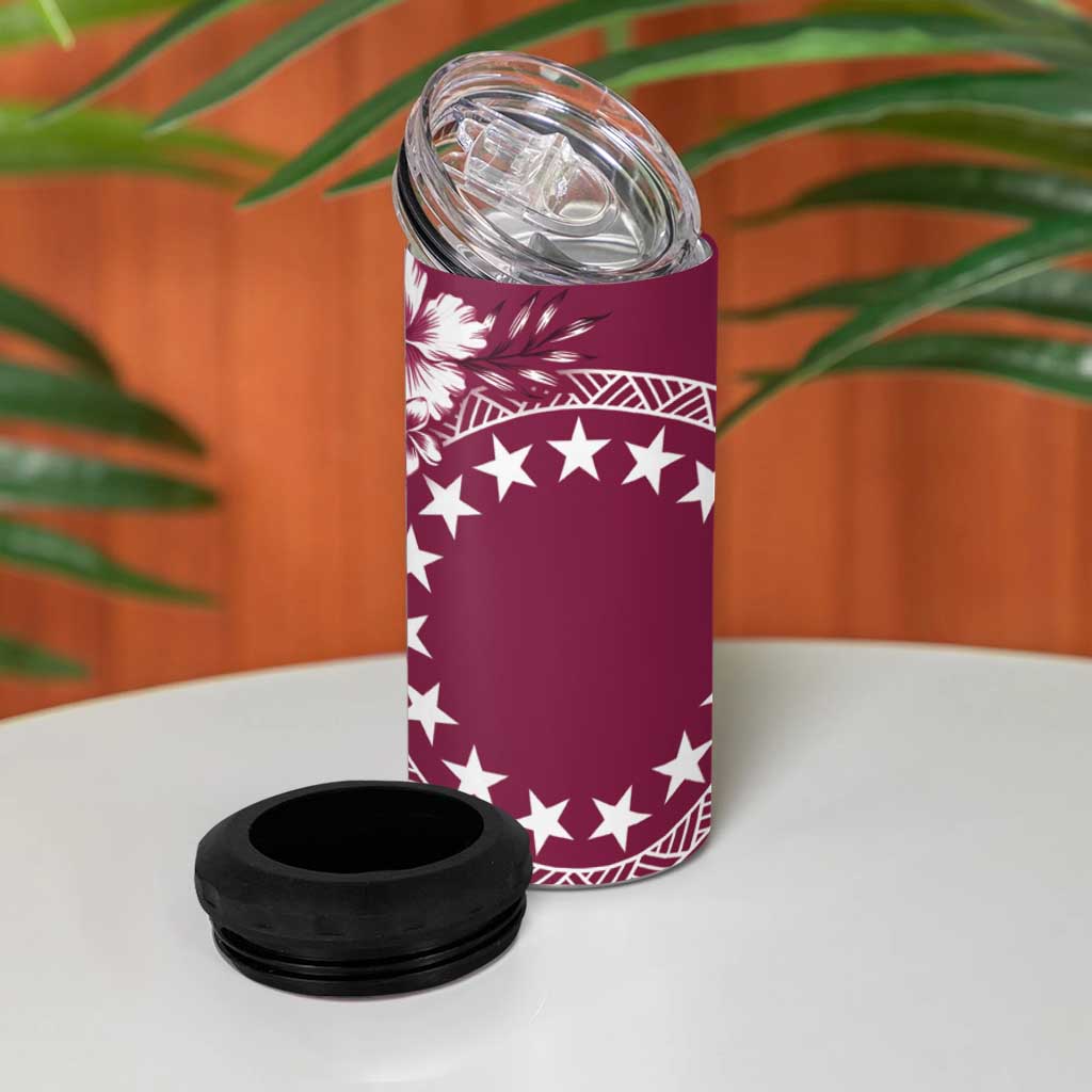 Kia Orana Cook Islands 4 in 1 Can Cooler Tumbler Tiare & Stars - Maroon LT7 - Polynesian Pride