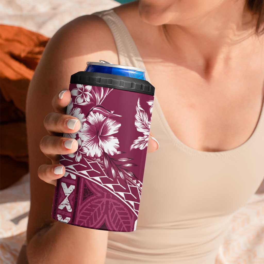 Kia Orana Cook Islands 4 in 1 Can Cooler Tumbler Tiare & Stars - Maroon LT7 - Polynesian Pride