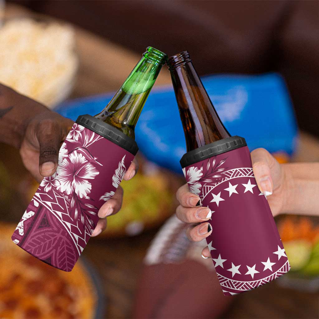 Kia Orana Cook Islands 4 in 1 Can Cooler Tumbler Tiare & Stars - Maroon LT7 - Polynesian Pride