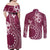 Kia Orana Cook Islands Couples Matching Off Shoulder Maxi Dress and Long Sleeve Button Shirt Tiare and Stars - Maroon