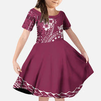 Kia Orana Cook Islands Family Matching Mermaid Dress and Hawaiian Shirt Tiare and Stars - Maroon LT7 Daughter's Dress Maroon - Polynesian Pride