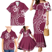Kia Orana Cook Islands Family Matching Mermaid Dress and Hawaiian Shirt Tiare and Stars - Maroon LT7 - Polynesian Pride
