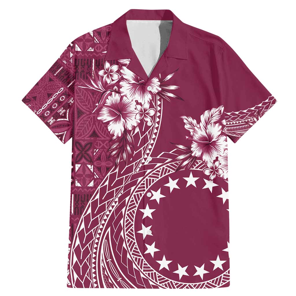 Kia Orana Cook Islands Family Matching Mermaid Dress and Hawaiian Shirt Tiare and Stars - Maroon LT7 Dad's Shirt - Short Sleeve Maroon - Polynesian Pride