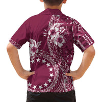 Kia Orana Cook Islands Family Matching Off Shoulder Short Dress and Hawaiian Shirt Tiare and Stars - Maroon LT7 - Polynesian Pride