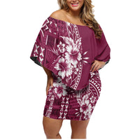 Kia Orana Cook Islands Family Matching Off Shoulder Short Dress and Hawaiian Shirt Tiare and Stars - Maroon LT7 Mom's Dress Maroon - Polynesian Pride