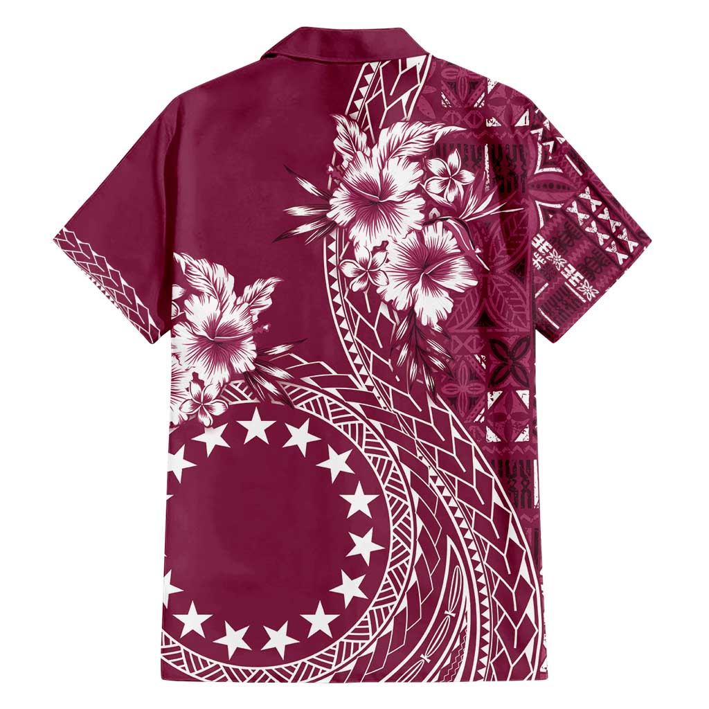 Kia Orana Cook Islands Family Matching Short Sleeve Bodycon Dress and Hawaiian Shirt Tiare and Stars - Maroon LT7 - Polynesian Pride