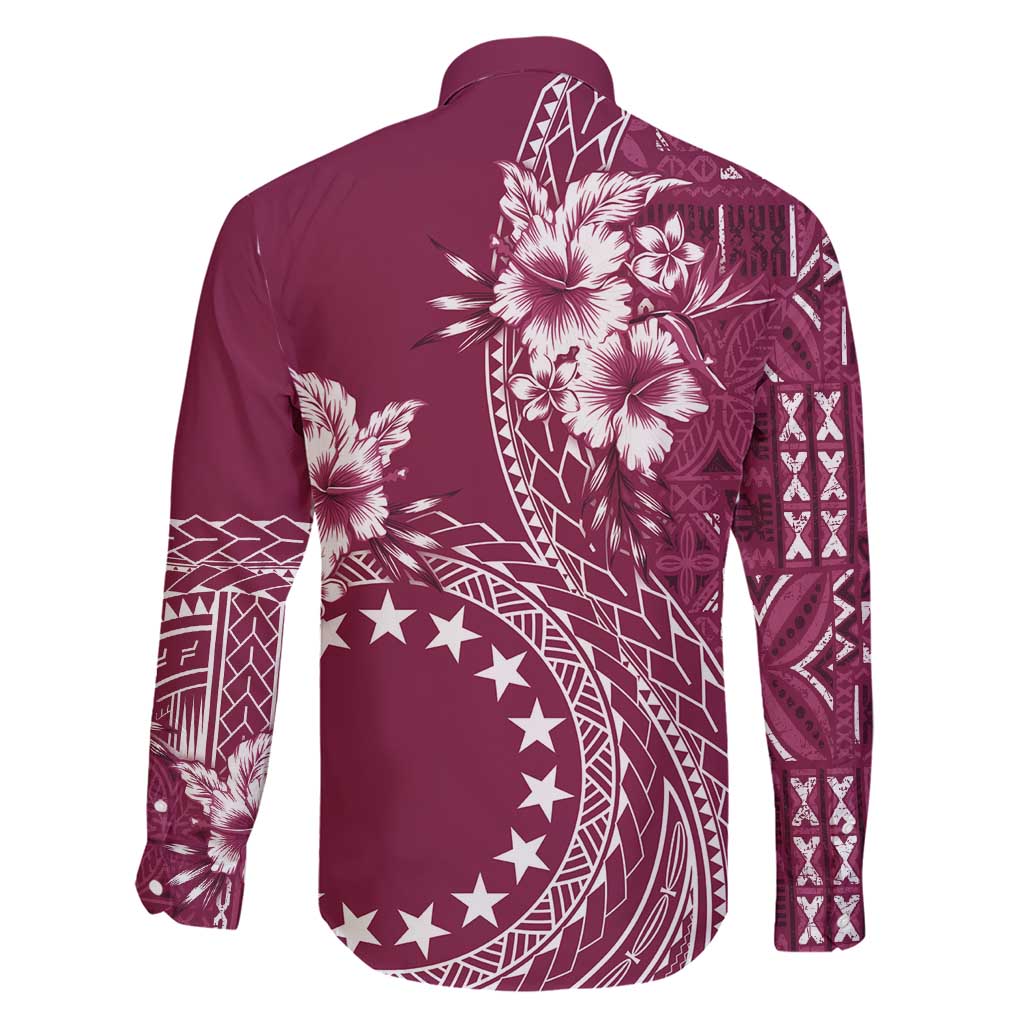 Kia Orana Cook Islands Family Matching Short Sleeve Bodycon Dress and Hawaiian Shirt Tiare and Stars - Maroon LT7 - Polynesian Pride