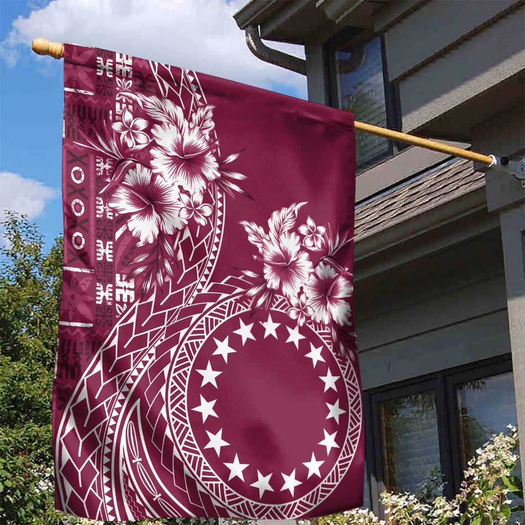 Kia Orana Cook Islands Garden Flag Tiare and Stars - Maroon