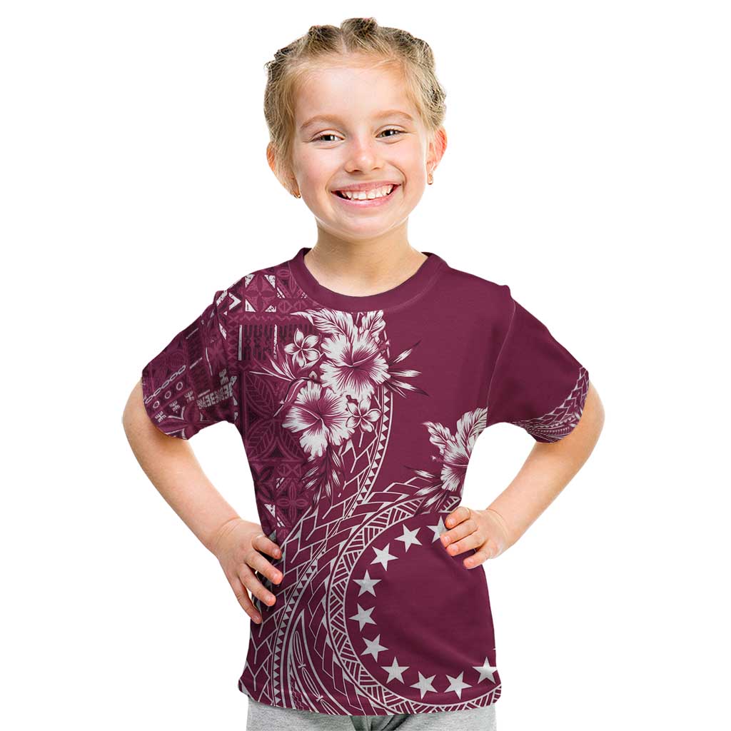 Kia Orana Cook Islands Kid T Shirt Tiare and Stars - Maroon LT7 Maroon - Polynesian Pride