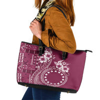 Kia Orana Cook Islands Leather Tote Bag Tiare and Stars - Maroon LT7 Maroon - Polynesian Pride