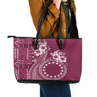 Kia Orana Cook Islands Leather Tote Bag Tiare and Stars - Maroon LT7 - Polynesian Pride